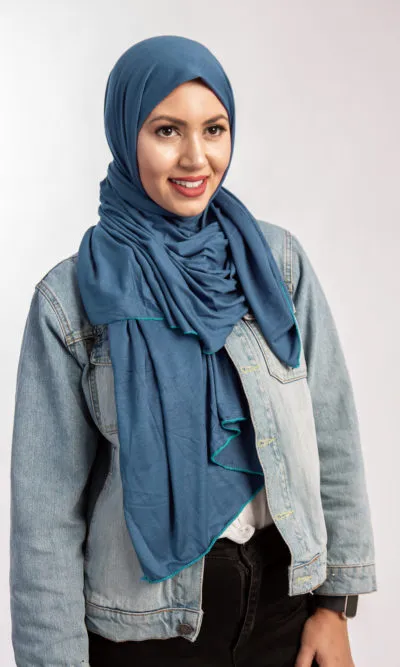 Foulard rectangulaire coton , Bleu océan