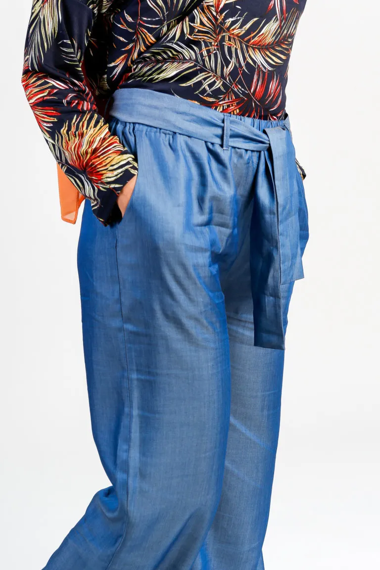 Pantalon Large Jean Femme Bleu