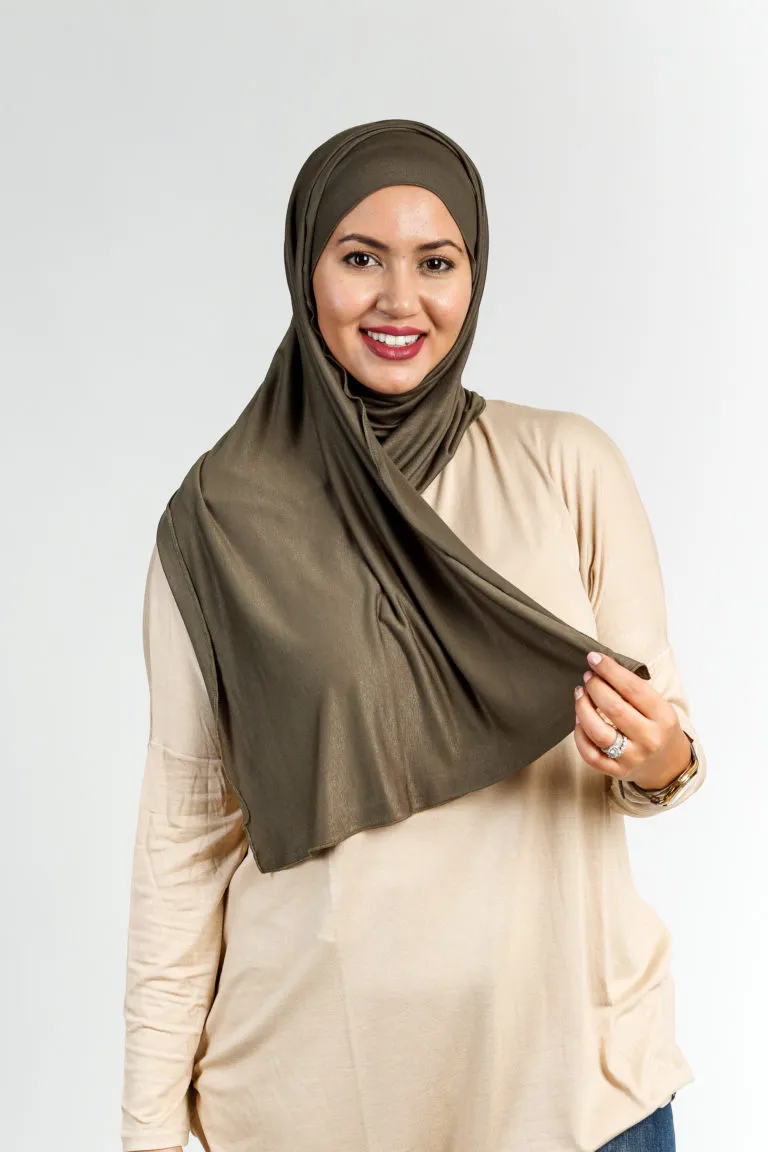 Hijab Sans Épingles Vert Militaire