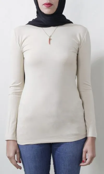 Beige Long Sleeve Cotton Sweater