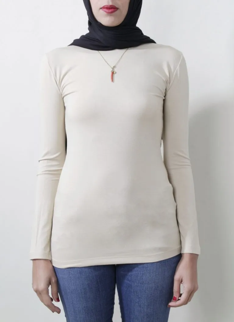 Beige Long Sleeve Cotton Sweater