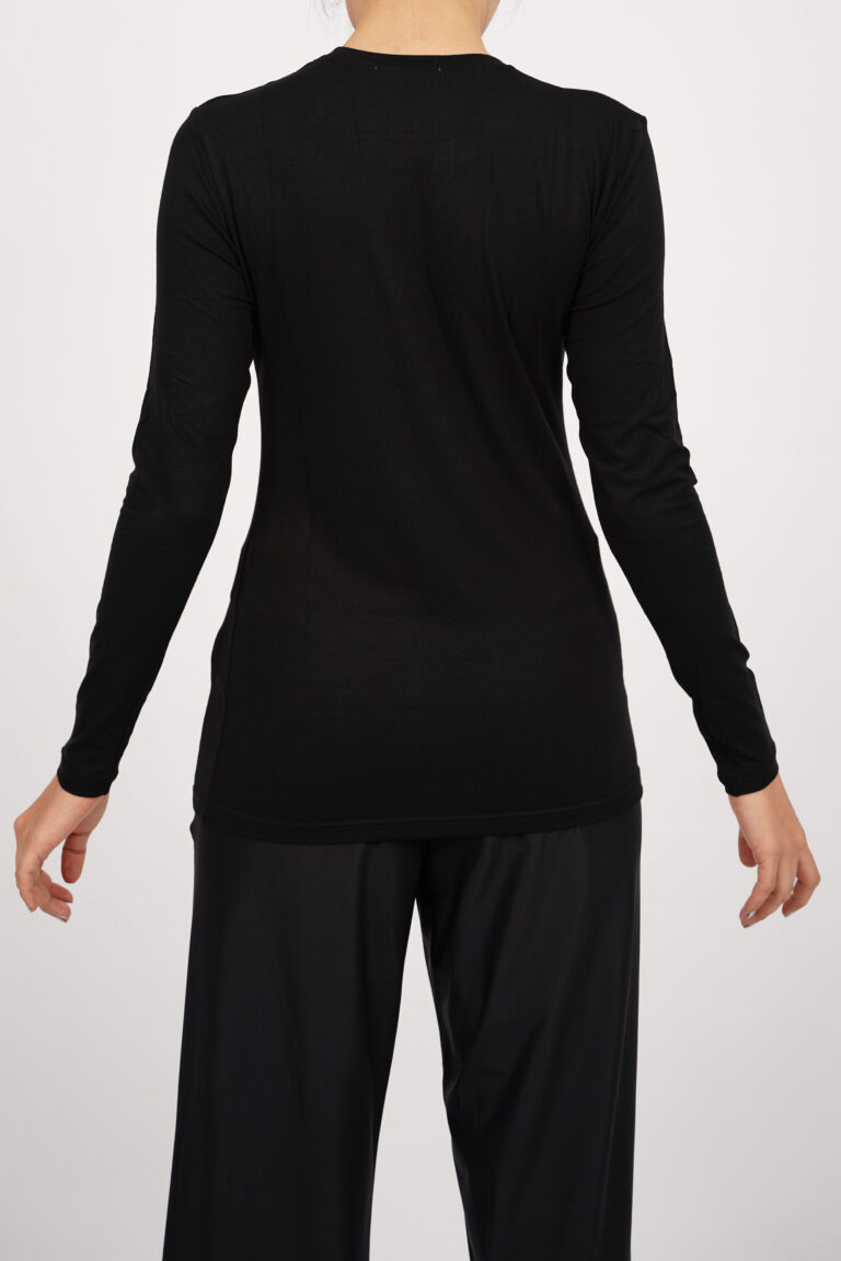 pull maches longues col rond noir - basique