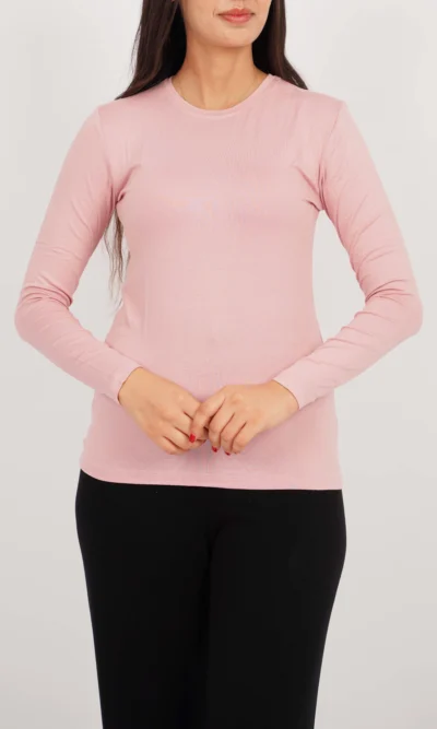 pull coton manches longues rose