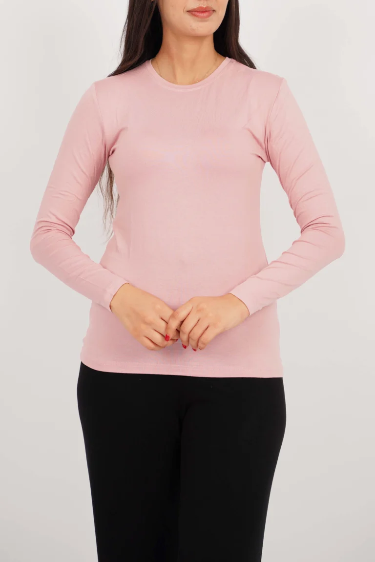 pull coton manches longues rose