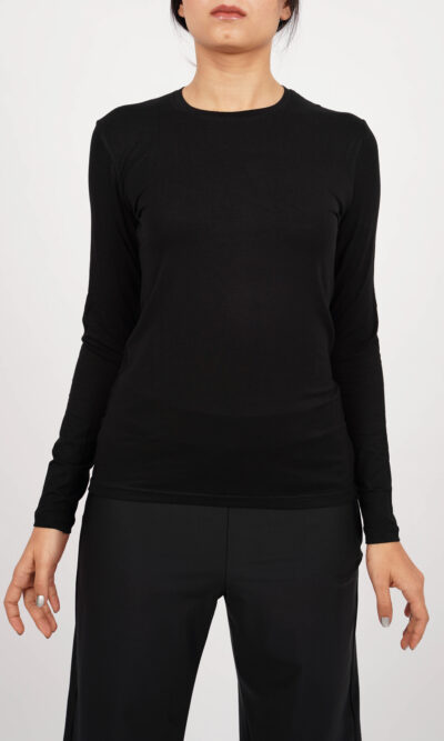 pull maches longues col rond noir - basique