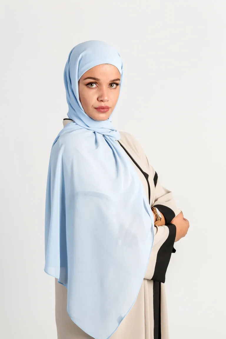 Sky Blue Scarf With Cap Integrated Instant Hijab