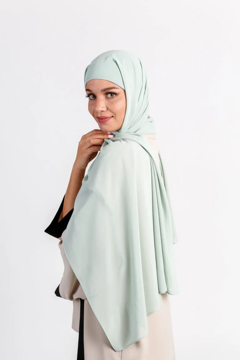 Water Green Scarf With Cap Integrated Instant Hijab