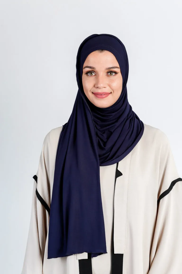 Premium Jersey Hijab Navy Blue Wrap & Go