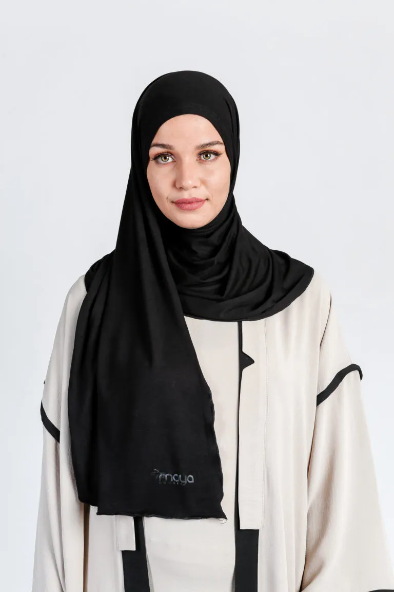 Premium Jersey Hijab Black Wrap & Go