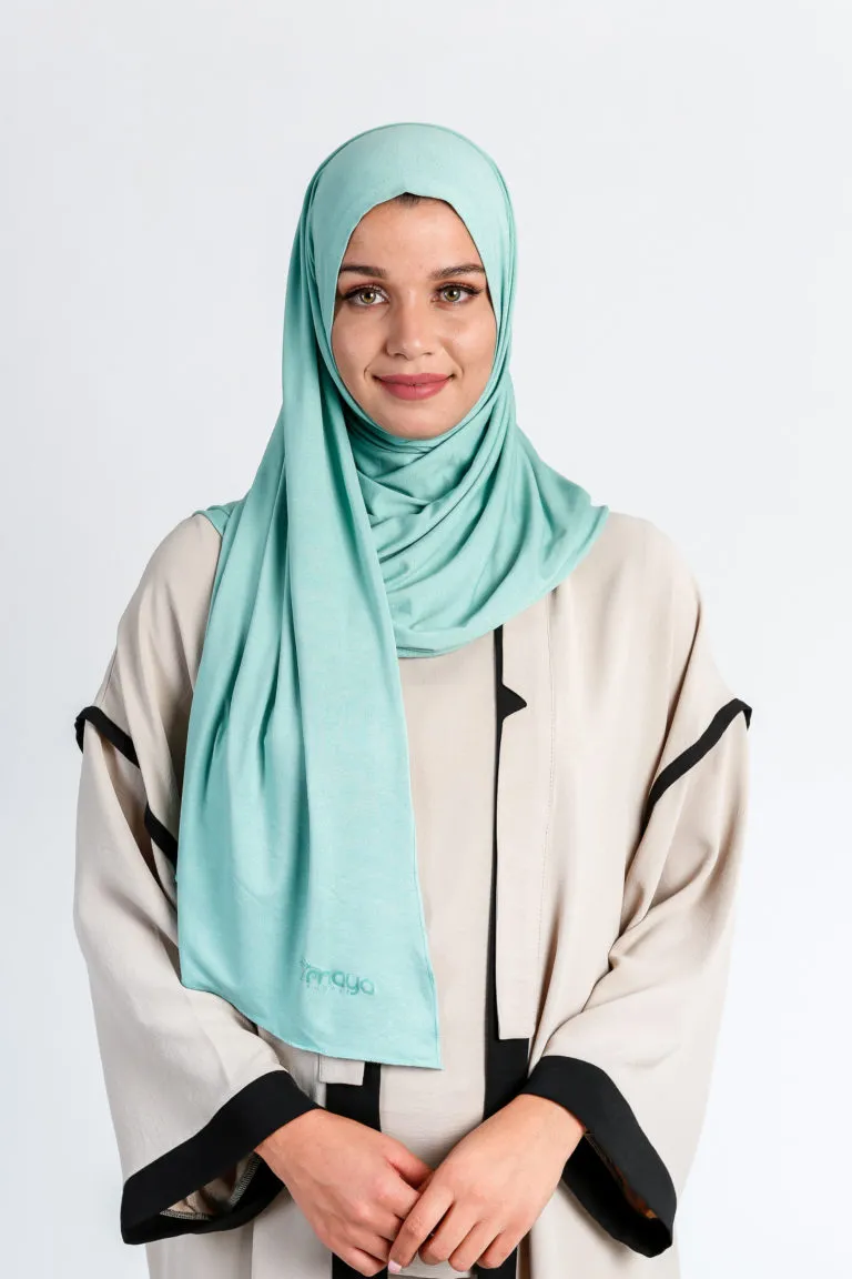 Premium Jersey Hijab Water Green Wrap & Go