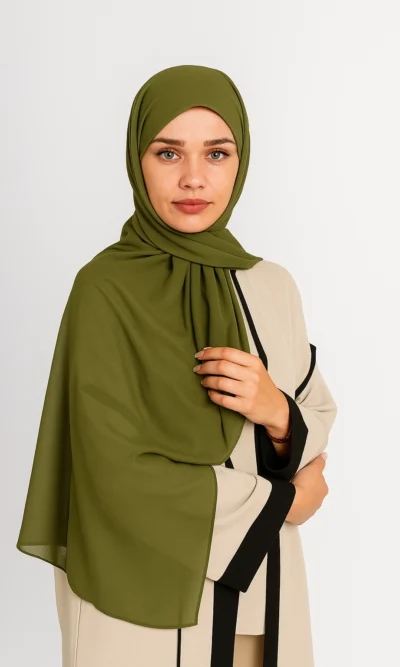 Military Green Scarf With Cap Integrated Instant Hijab