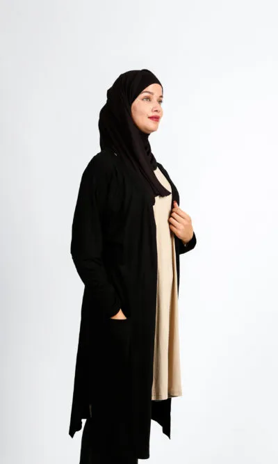 Long Cardigan with Pockets Black