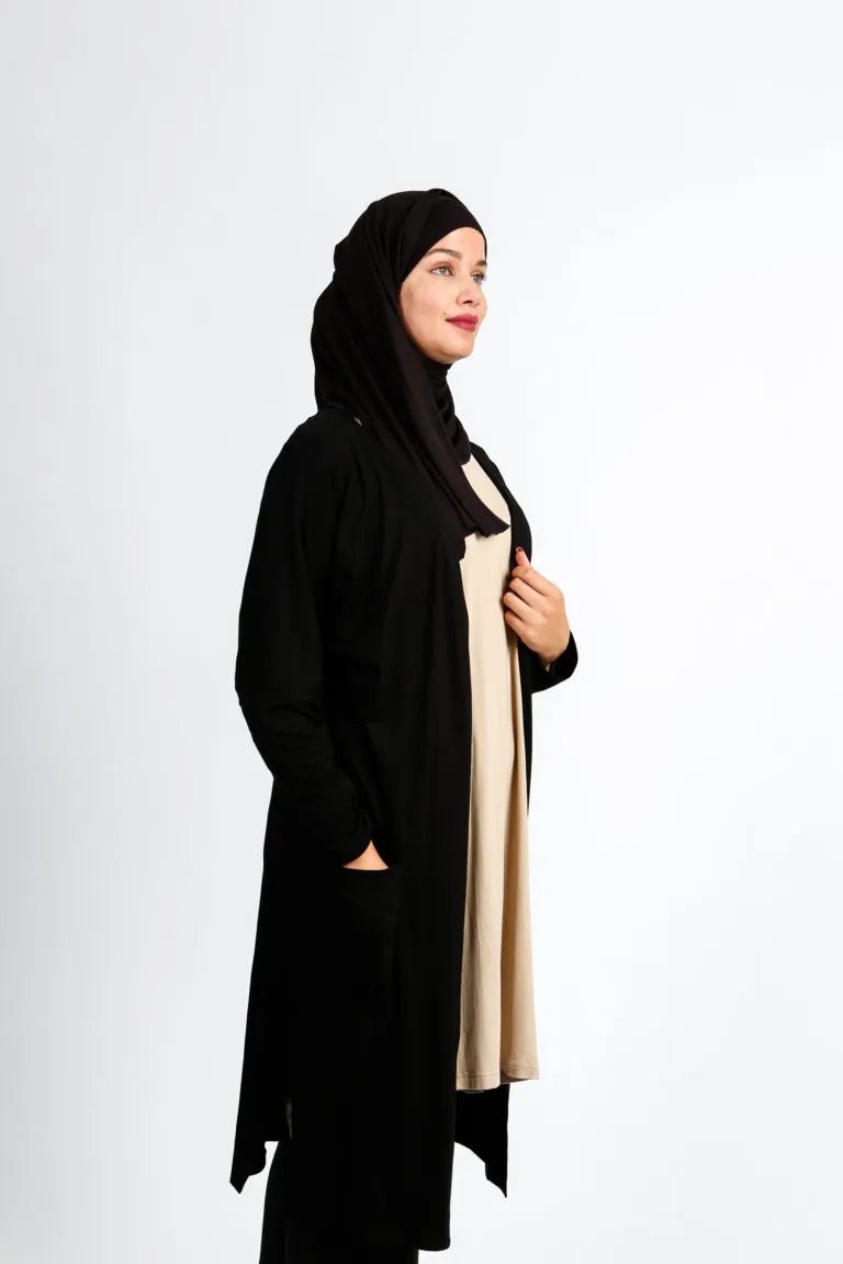 Long Cardigan with Pockets – Black