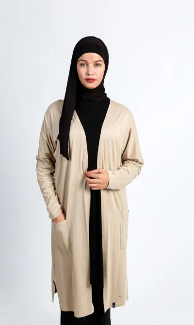 Long Cardigan with Pockets - Beige
