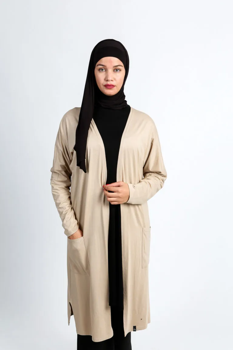 Long Cardigan with Pockets Beige