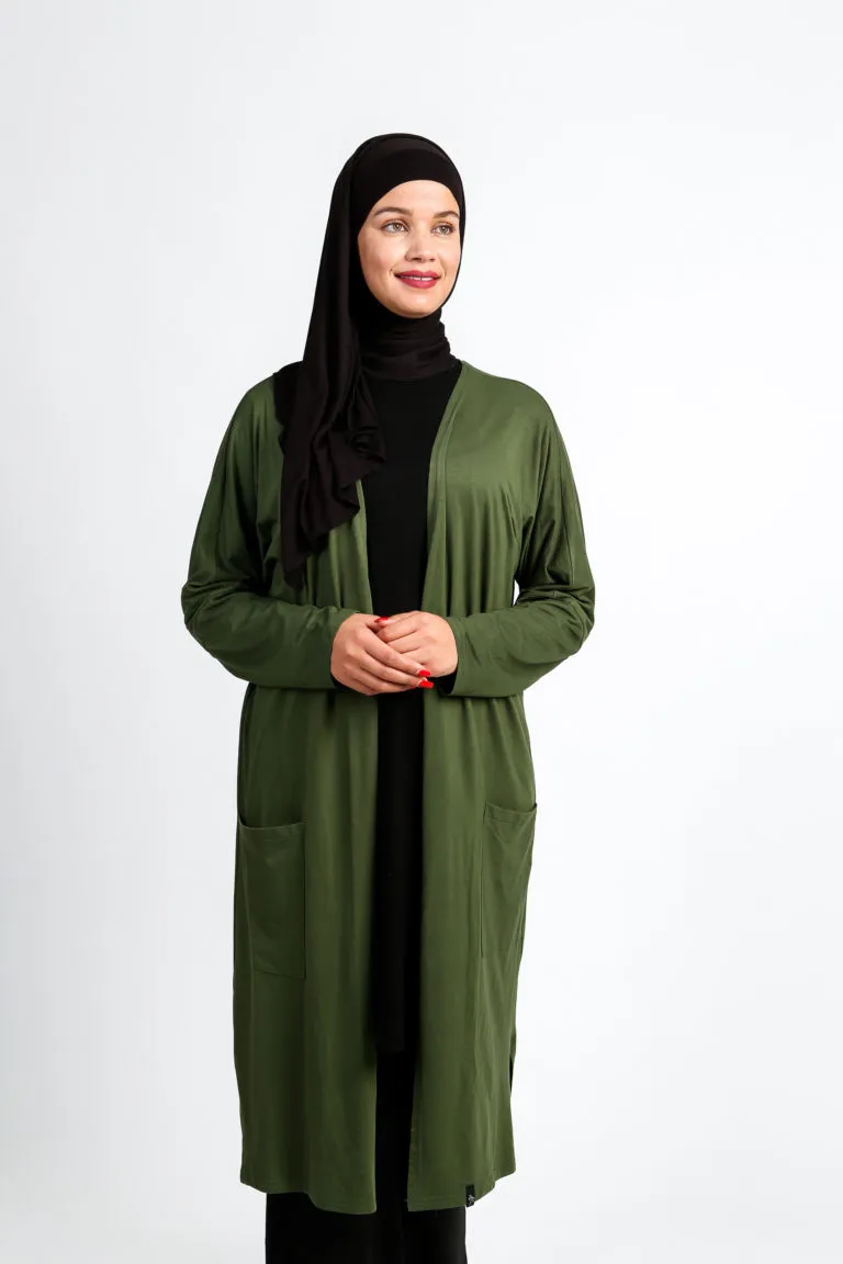 Long Cardigan with Pockets Green