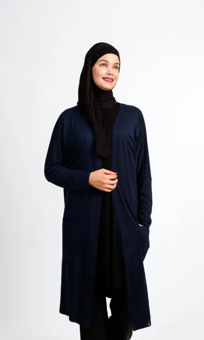 Long Cardigan with Pockets - Navy Blue