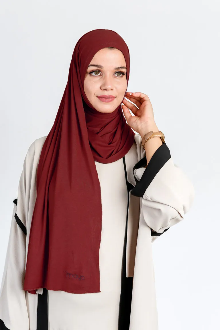 Premium Jersey Hijab Burgundy Wrap & Go