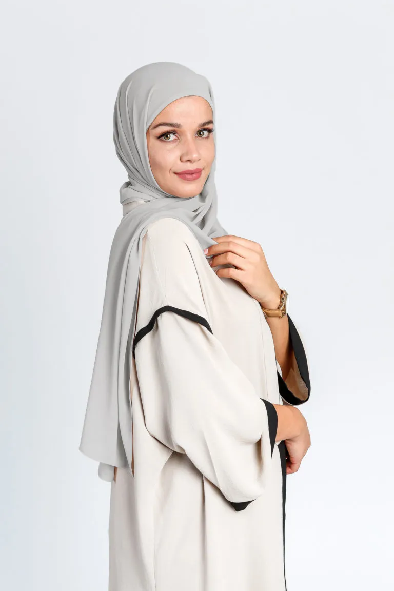 Gray Scarf With Cap Integrated Instant Hijab