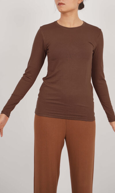 pull coton manches longues marron