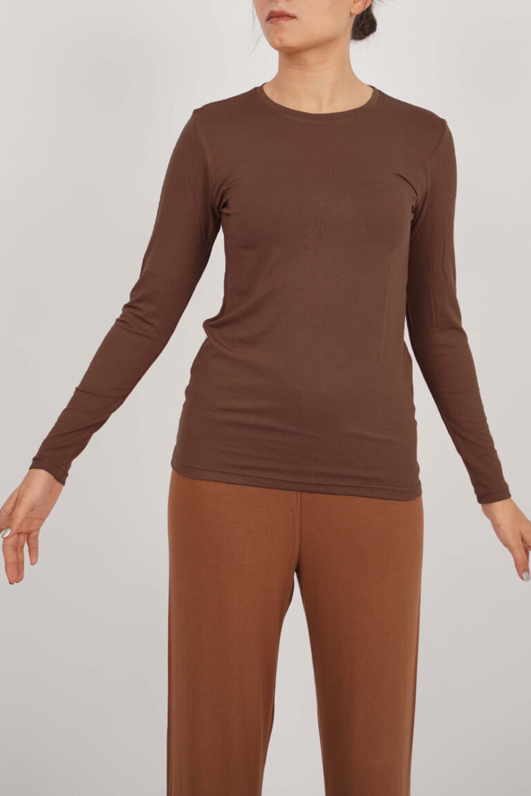 pull coton manches longues marron