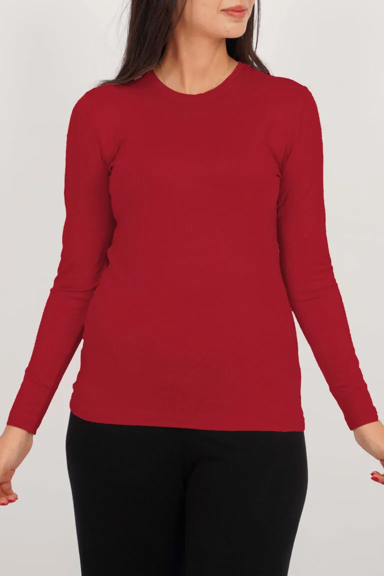 pull coton viscose manches longues rouge bordeaux