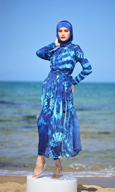 Burkini Avec Legging Femme Voilée Azur Bleu