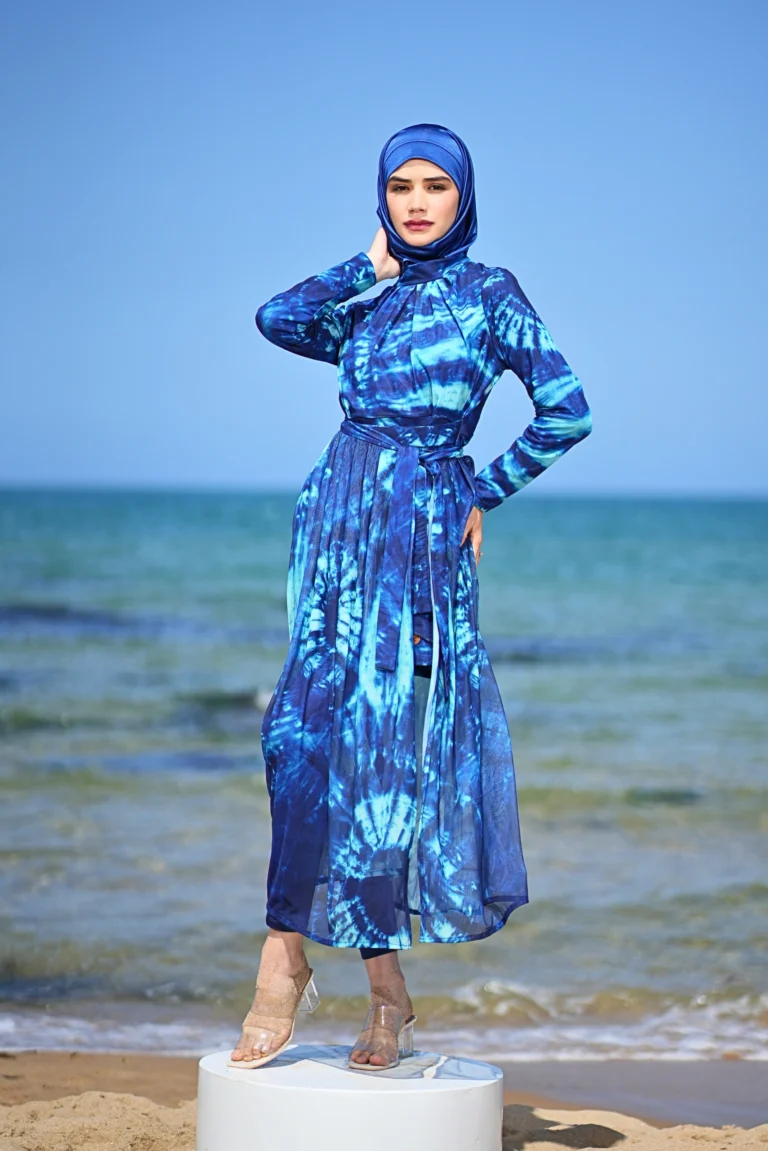Burkini Avec Legging Femme Voilée Azur Bleu