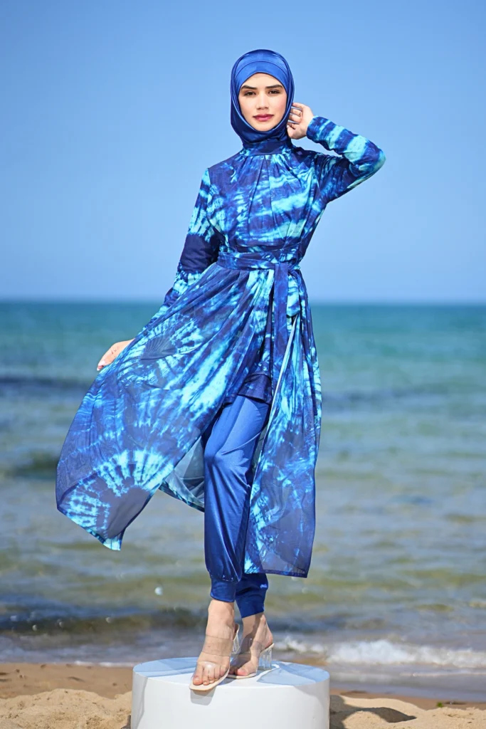 Musuly Burkini Bleu Foncé – Maillot De Bain Intégral Avec Voile & Capuche, Tissu Élastique Confortable Pour Femmes