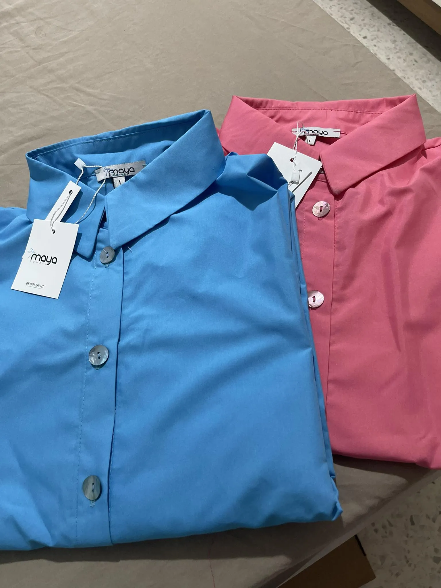 chemise oversize bleu et rose