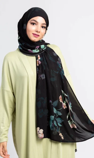 Printed Floral Scarf With Cap Integrated Instant Hijab