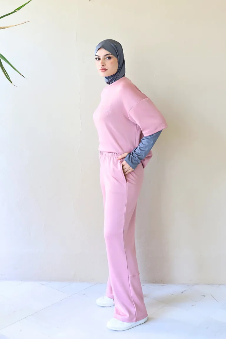 Modest Wide Leg Sports Pants for Women Pink