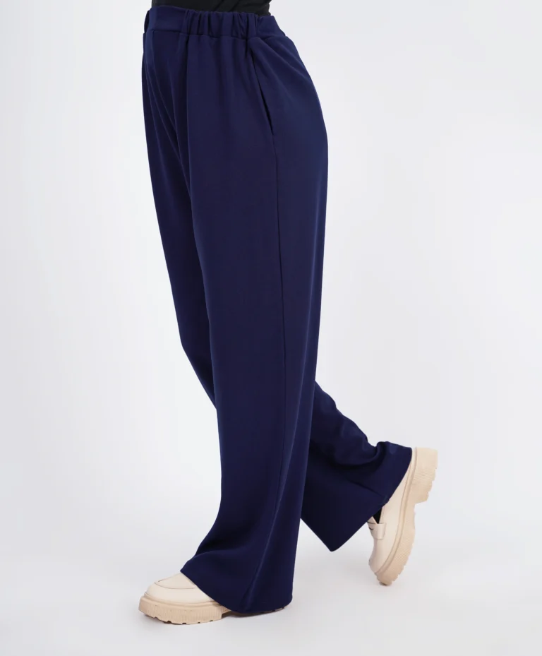 pantalon large taille haute bleu marine