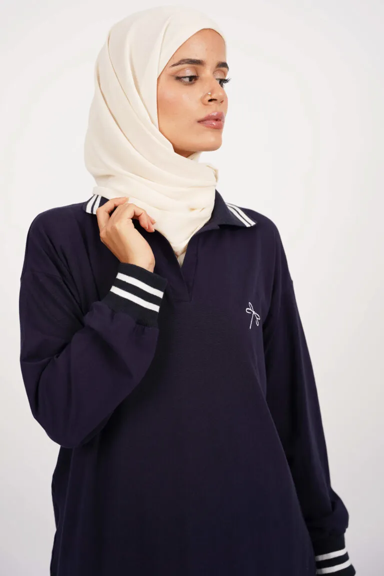 pull polo bleu marine manches longues