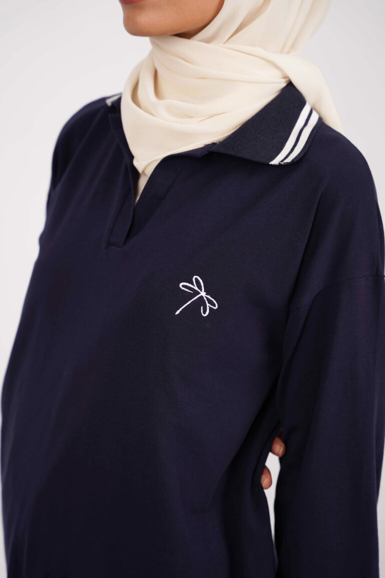 pull polo manches longues bleu