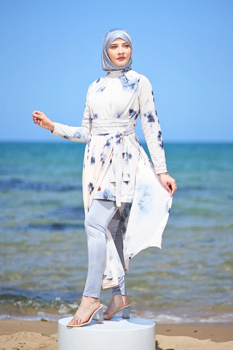 Grey Azur Modest Swimwear with Fitted Leggings