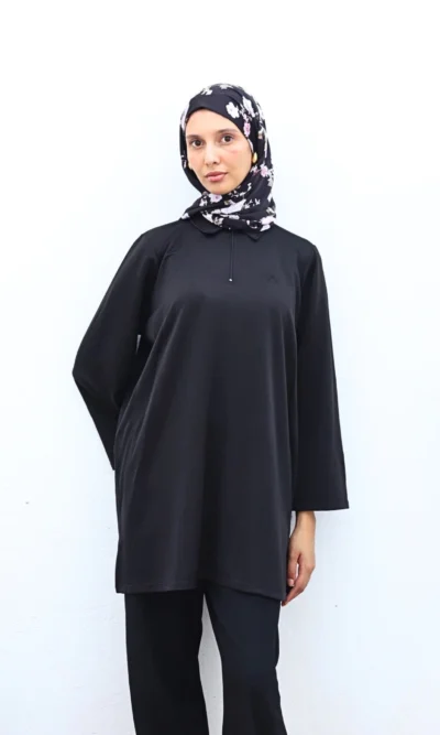 Pull Long Femme Col Chemise avec Zip MAYA Noir