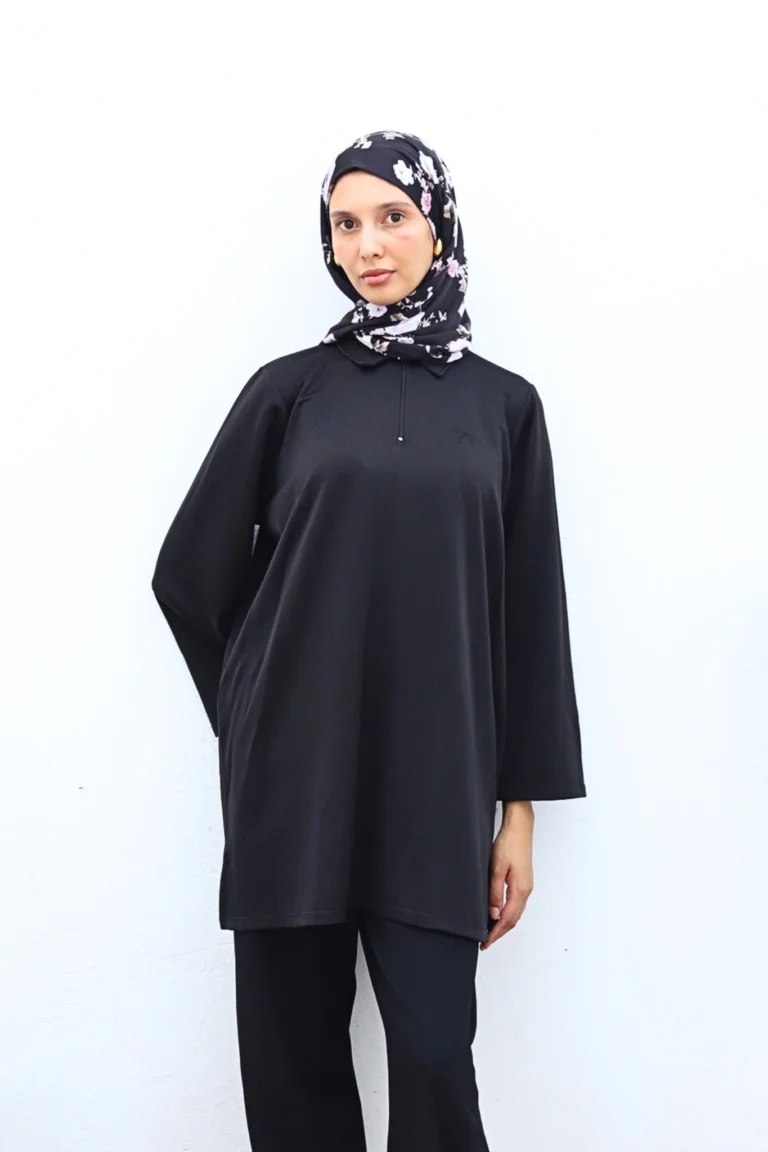 Pull Long Femme Col Chemise avec Zip MAYA Noir