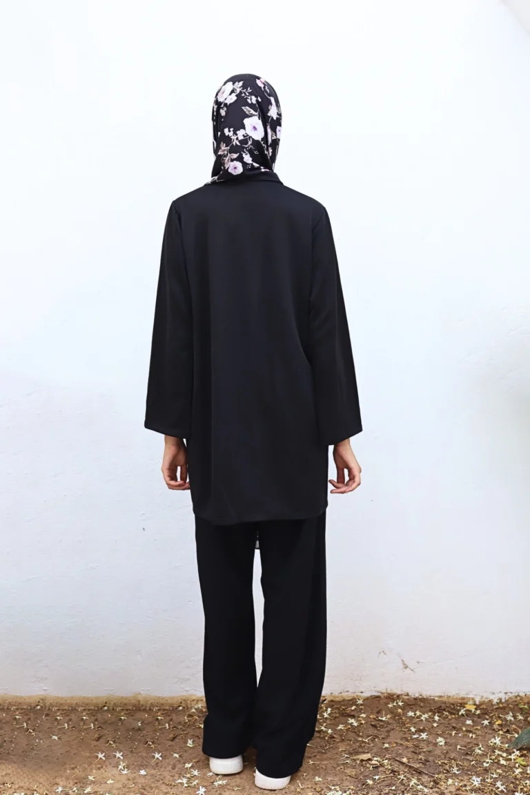 Pull Long Femme Col Chemise avec Zip Noir