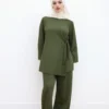 Modest Pants and Sweater Set Green Trendy