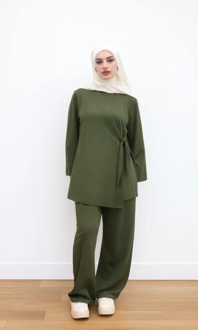 Modest Pants and Sweater Set Green Trendy