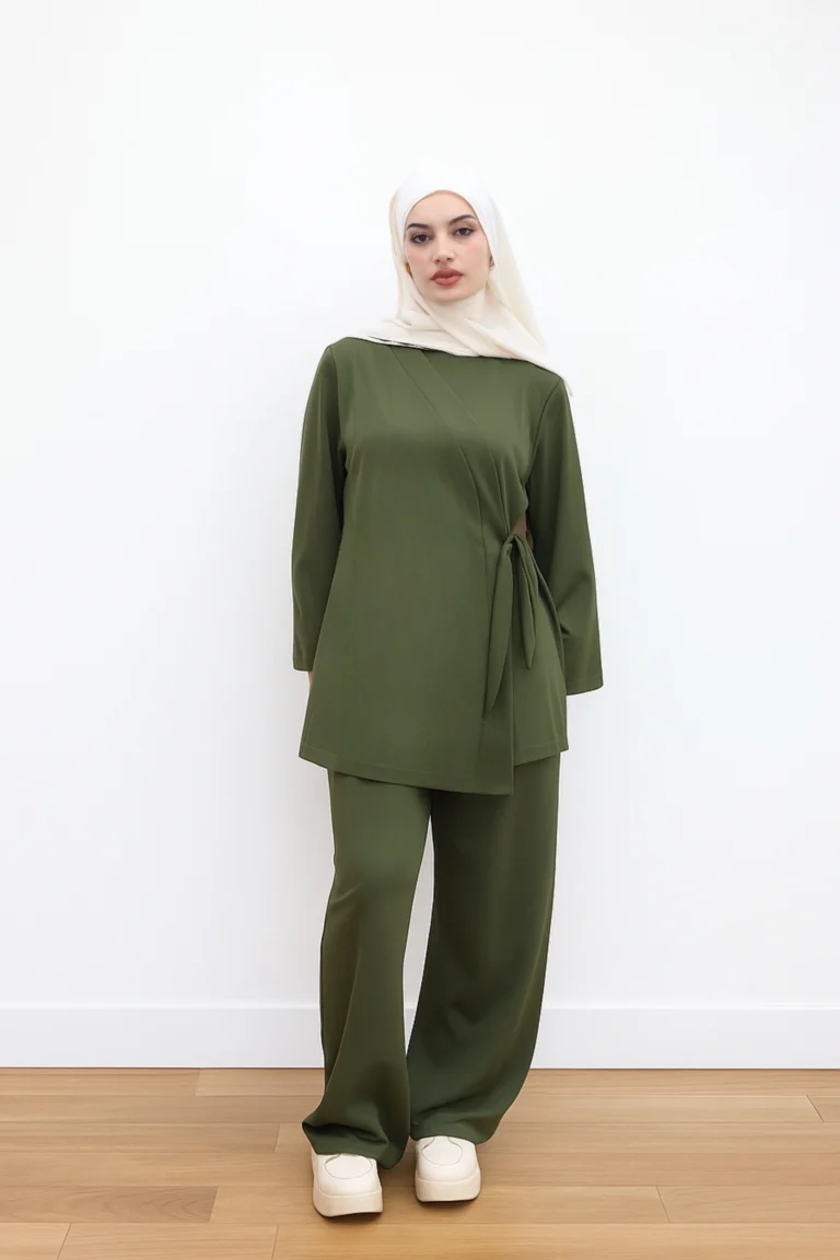 Modest Pants and Sweater Set Green Trendy