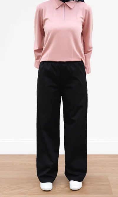 Pantalon Noir Large Taille Haute