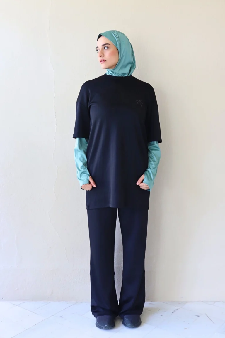 Modest Wide Leg Sports Pants for Women Bold Black