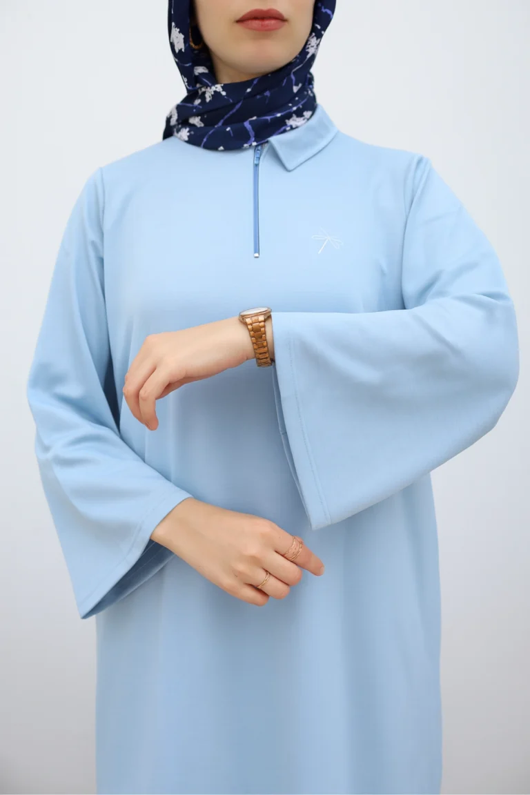 Pull Long Col Chemise avec Zip MAYA Bleu