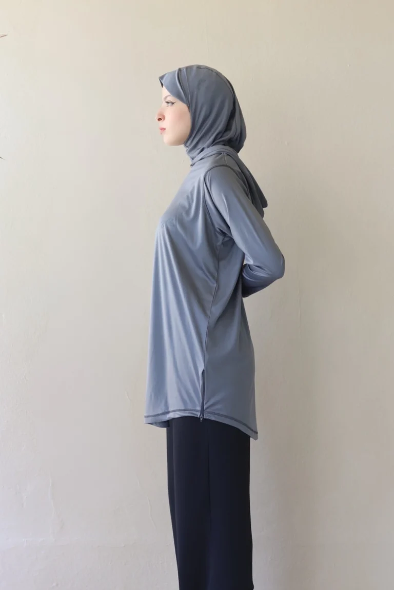 Pull Long Sport Femme gris de coté