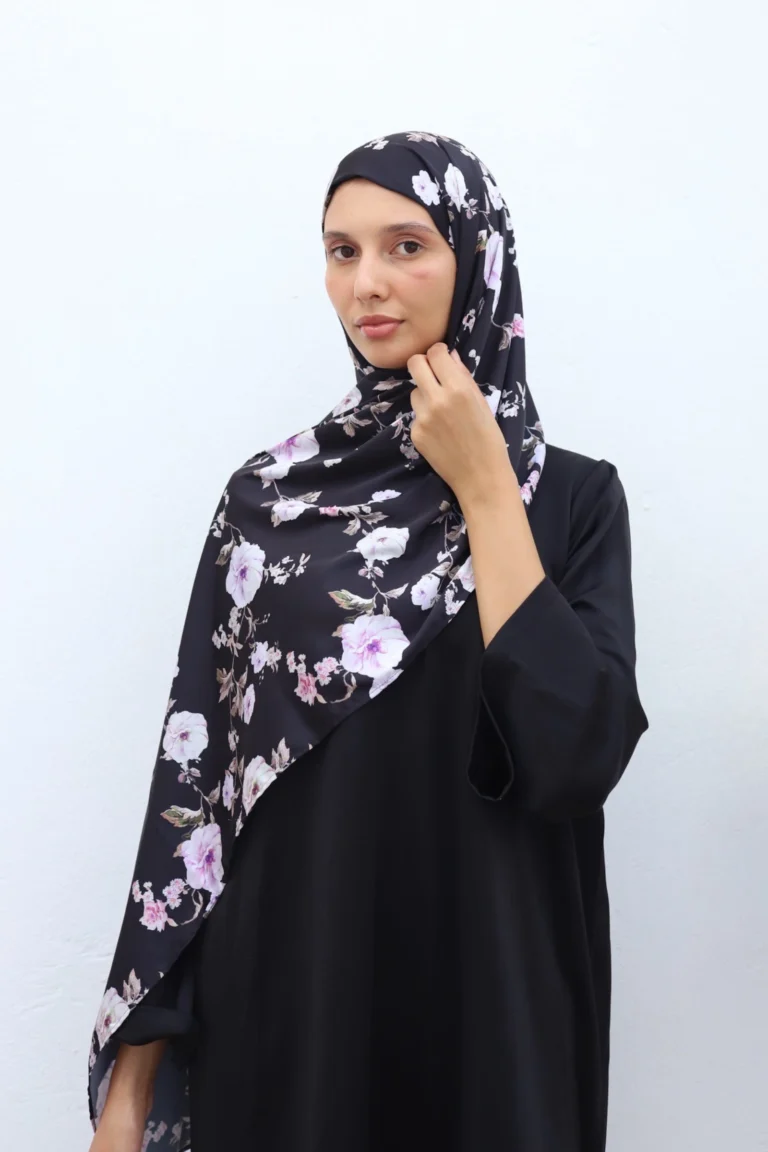 Hijab Chiffon Noir à Fleurs noir