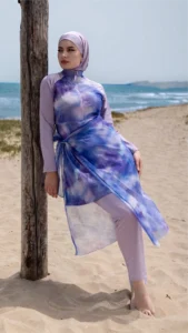 Burkini 4 Pièces Mauve Lilas Femme Maillot de Bain Long et Couvrant Mirage