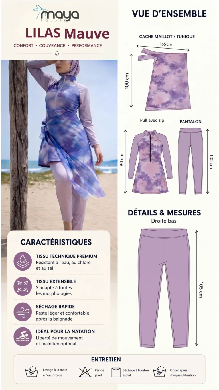 Burkini 4 Pièces Mauve Lilas Femme