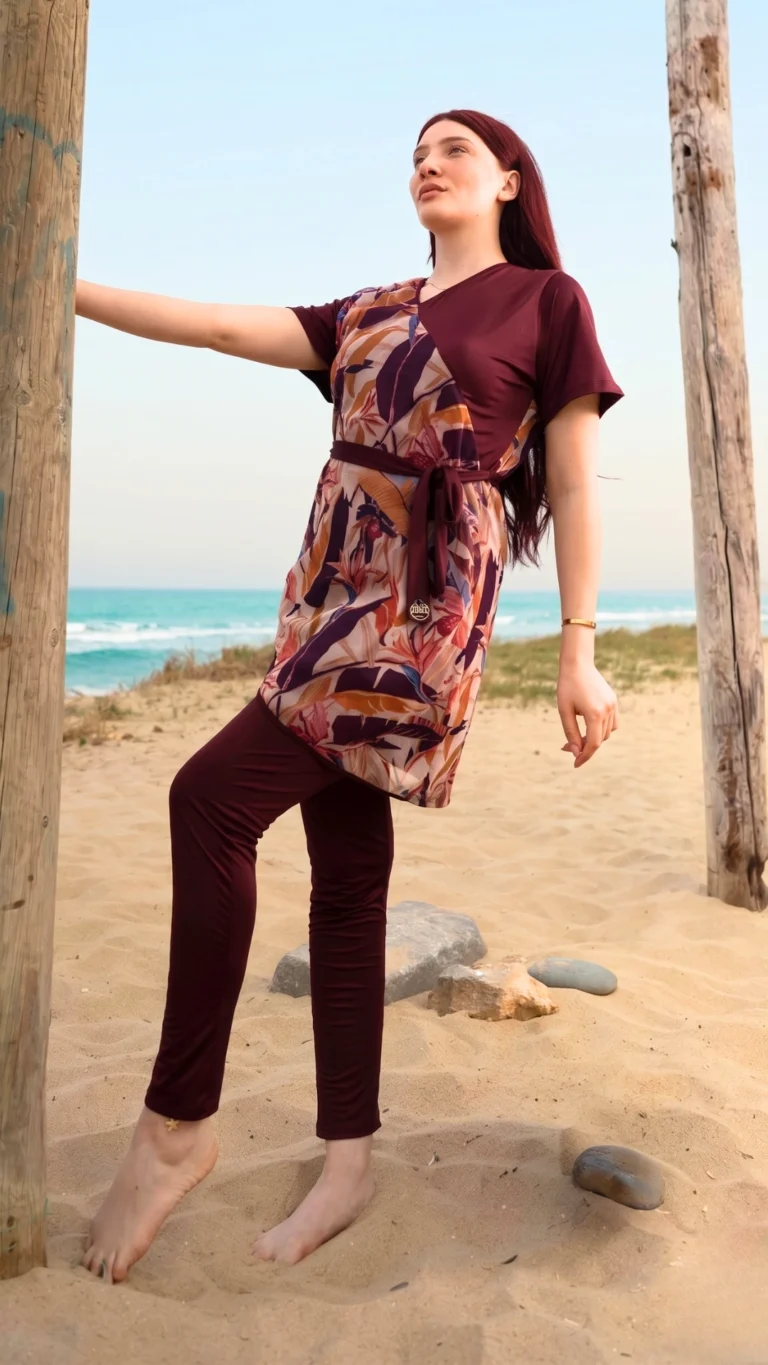 Burkini Demi Manche Bordeaux